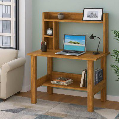 Callas ST-40 Wooden Study Table with Hutch & Bottom Storage (Walnut, ST-40)