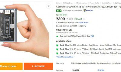 Callmate 10000 mAh 15 W Power Bank (Grey, Lithium-ion, Fast Charging for Mobile)