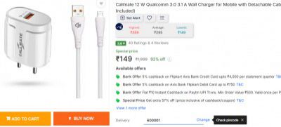 Callmate 12 W Qualcomm 3.0 3.1 A Wall Charger for Mobile with Detachable Cable
