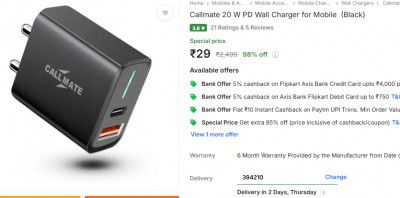 Callmate 20 W PD Wall Charger for Mobile