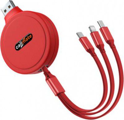 Callmate 3-in-1 Cable 1 m Tricord Retractable Charging Cable for Lightning, Type-C, Micro Devices  (Compatible with Smartphone, Red, One Cable)