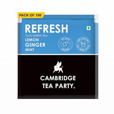 Cambridge Tea Party Refresh 100 Tea Bags, Lemon Ginger Mint Tulsi Green Tea, Bulk Pack