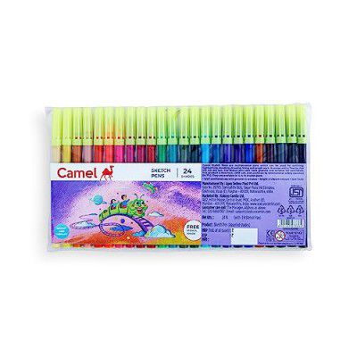 Camlin Sketch Pens with Free Stencil - 24 Shades (Multicolor)