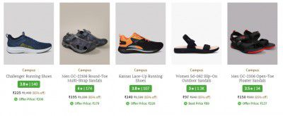 Ajio : Upto 70% Off On Campus Footwear Starts At ₹135