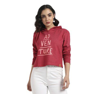 Campus Sutra Cotton Blend Women Hooded Sweatshirt
