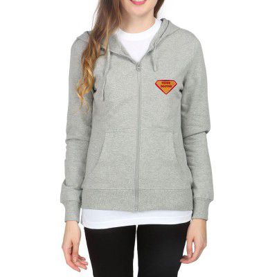 Campus Sutra Maroon Zipped Women Hooded Sweatshirt with Applique