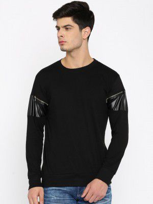 Campus Sutra Men Black Solid Round Neck Pure Cotton T-shirt