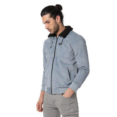 Campus Sutra Men's Black & Grey Zip-Front Jacket 