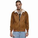 Campus Sutra Men's Brown Zip-Front Jacket With Fleece Detail For Casual Wear | Long Sleeve | High Neck | Zipper Closure | Suede Jacket Crafted With Comfort Fit For Everyday Wear Medium...