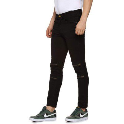 Campus Sutra Men's Slim Fit 2 Zip Black Stretchable Denim Jeans