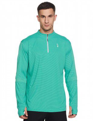 Campus Sutra Men's Solid Mint Green Mock Neck Dri-Fit Activewear T-Shirt Regular Fit for Casual Wear | Structured T-Shirt Crafted with Comfort Fit and High-Performance for Everyday Wear