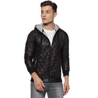 Campus Sutra Mens Solid Vegan Leather Regular Fit Cotton Jacket for Winter Wear | Standing Collar | Full Sleeve | Zipper Casual Jacket for Man | Western Stylish Jacket for Men