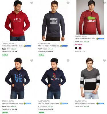 Campus Sutra Mens Sweatshirts Start ₹299