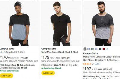 UP TO 85% OFF | Campus Sutra Men's T-Shirt starting at ₹170