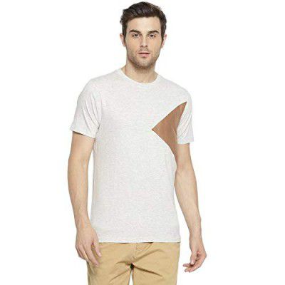 Campus Sutra Solid Men Round Neck Beige T-Shirt