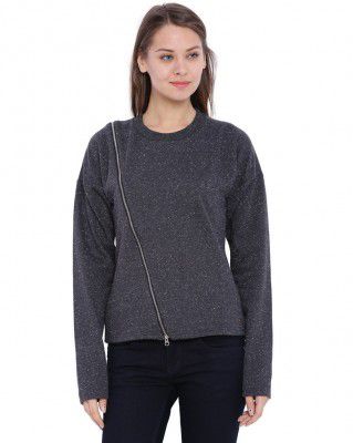 Campus Sutra Women's Charcoal Cross-Zip Hoodie