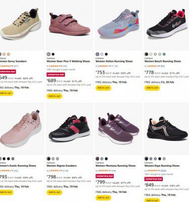 Amazon: UP TO 70% Off On Campus Women's Shoes | Starts At ₹459