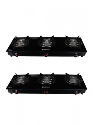 Candes Black 2 Pieces 3 Burners Glass Gas Stove