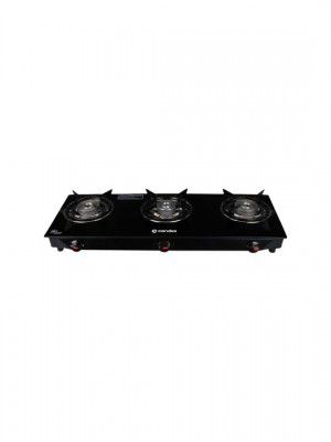 Candes Black Toughened Glass 3 Burners Manual Gas Stove