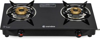 Candes Glass Gas Stove 2 Burners Premium Die Cast Alloy 1 Yr Warranty | Black