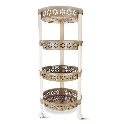 Candy Round Trolley 4 Layers | Kitchen Organizer | Vegetable Stand for Kitchen | 33.5 X 33.5 X 79 cm | Green