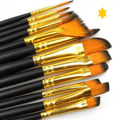 CANECH Artist Professional Nylon Painting Pens/Brush Acrylic Oil Watercolor  (Set of 1, Black, GOLDEN)