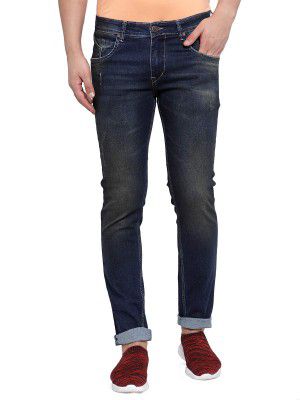 Cantabil Blue Solid Jeans Flat Front Mid Rise Full Length Regular Fit Casual Jeans for Men | Jeans for Mens | Men Full Length Casual Jeans (CTDUN1103-DirtyEarth)