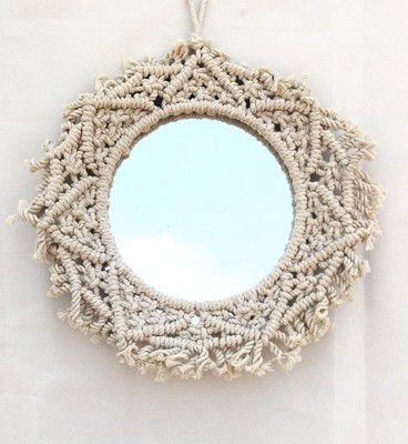 CANVASS® Macrame Hanging Wall Mirror with Macrame Round Mirror Art Boho Decor Macrame Decorative Mirror.