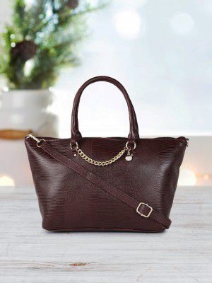 Caprese Burgundy Animal Textured Structured Handheld Bag