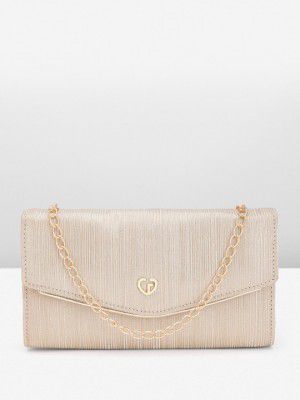 Caprese Women Self Striped Shimmer Embellished Party Envelope Clutch With RFID Protection