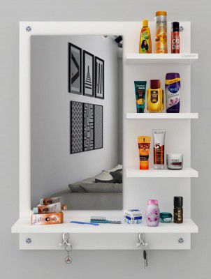 Captiver Bellezza Engineered Wood Wall Mounted Dressing Table Mirror (60x13x80 cm, White)