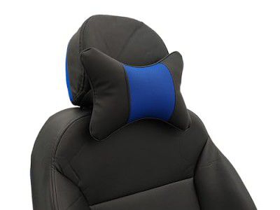Car Neck Pillows Both Side Pu Leather 2pieces Pack Headrest Fit for Most Cars Filled Fiber Universal Car Pillow (Black Blue )
