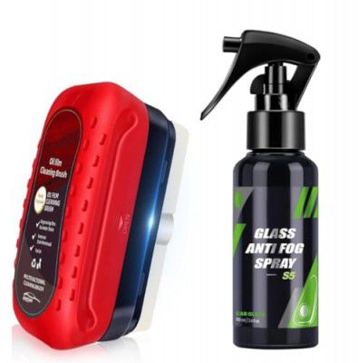 car Oil Film Cleaning Brush & Car Glass Cleaner Anti-Fog Spray 
