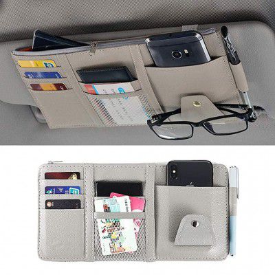 Car Sun Visor Organizer – PU Leather Multi-Pocket Storage