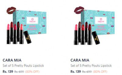 CARA MIA Set of 5 Lipstick @ 80% Off