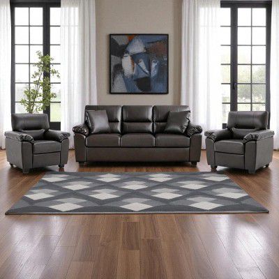 Caradel Anderson 3+1+1 Sofa Set for Living Room-Dark Brown | Leatherette Sofa Set 5 Seater 