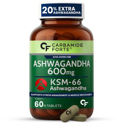 Carbamide Forte Ashwagandha KSM66-600 mg I KSM 66 Ashwagandha Supplements Support Stress Management & Muscle Recovery I ashwagandha tablets for Men & Women - 60 Tablets
