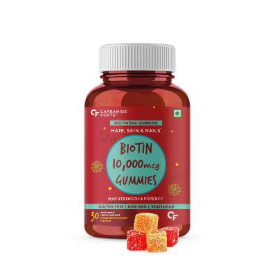 Carbamide Forte Biotin 10000mcg Gummies for Hair, Skin & Nails Supplement – 30 Veg Gummies - Strawberry & Orange Flavour