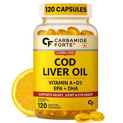 Carbamide Forte Cod Liver Oil Capsules Omega 3 Supplement | - 120 Softgels