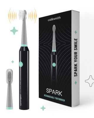 CARESMITH Adult Spark Rechargeable Electric Toothbrush | 6 Operating Modes | 40000 Vibrations Per Minute | 2 Brush Heads (Black), Pack of 1