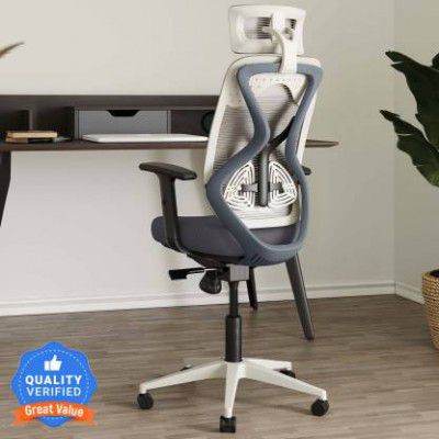 CARLTON LONDON Atlas Mesh Office Adjustable Arm Chair  (Grey, White, Knock Down)