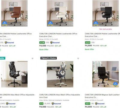 Flipkart : Up to 78% OFF - Carlton London Office Study Chairs