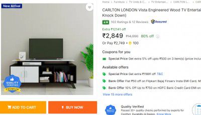 CARLTON LONDON Vista Engineered Wood TV Entertainment Unit  (Finish Color - Wenge & White, Knock Down)