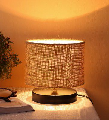 Carolie Beige Jute Shade Night Lamp With Iron Base