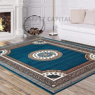 CARPET CAPITAL Acrylic 5X7feet Soft Floral Rectangular Carpets and Rug (5X7 FEET 150X200cm S.Blue)