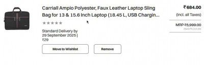 Croma Loot : Carriall Ampio Polyester, Faux Leather Laptop Sling Bag for 13 & 15.6 Inch Laptop
