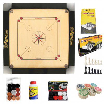 Carrom Board 36 INCH Full Size with 3" Border & 8 mm Ply (Premium) with STRICKER & Accessories and Vista 11 INCH Chess Conquer Gift Set