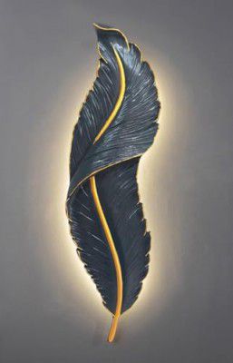 CARVE & CREATE Royal Led Wall Sconce for Bedroom Luxury Best Living Room Light Fixture Modern Feather Design Indoor Lustre Wood Lamps (24"x9" Inch) (Black)