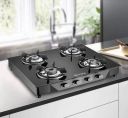 Carves 4 Burner Thar LPG Gas Stove Black Finished Glass 7mm High Flame Italian Forged Burner, Manual Ignition, Extra Wide...