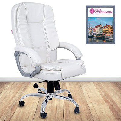 Casa Copenhagen DC,Designed in Denmark,High-Back Imported Leather Home & Office Ergonomic Chair with Advanced Mechanism, Luxurious Seating & Arm-Rest - Sun White